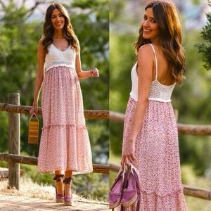ZARA Crochet Combination Midi Dress Pink Ecru White L